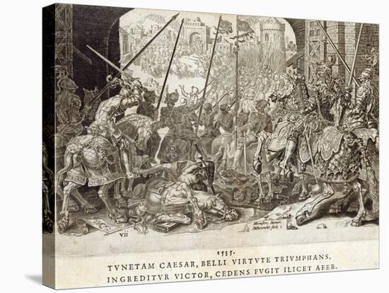 The Conquest of Tunis in 1535, Plate 7 from 'The Military Achievements of Emperor Charles V',…-Maarten van Heemskerck-Stretched Canvas