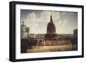 The Consecration of the Monument to the Millennium of Russia in Novgorod on 1862, 1864-Gottfried Willewalde-Framed Giclee Print