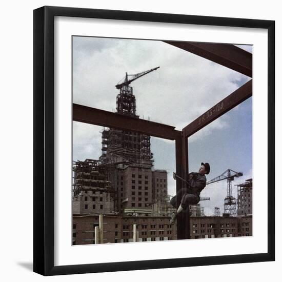 The Construction of the Main Building of Moscow State University on Lenin Hills-null-Framed Giclee Print