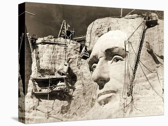 The Construction of the Mount Rushmore National Memorial, Detail of Abraham Lincoln,1928-null-Stretched Canvas