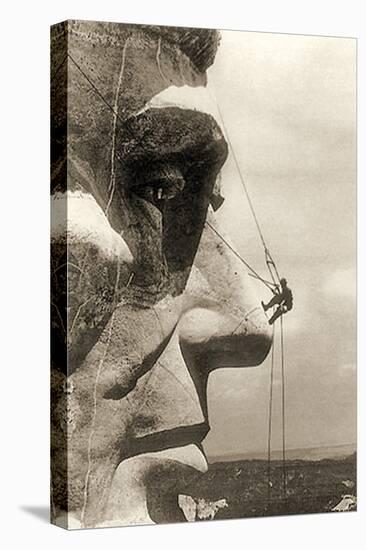The Construction of the Mount Rushmore National Memorial, Detail of Abraham Lincoln,1928-null-Stretched Canvas