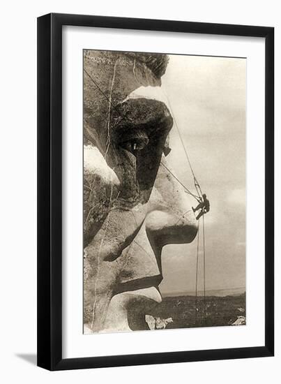 The Construction of the Mount Rushmore National Memorial, Detail of Abraham Lincoln,1928-null-Framed Premium Photographic Print