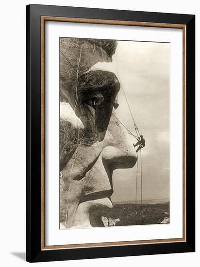 The Construction of the Mount Rushmore National Memorial, Detail of Abraham Lincoln,1928-null-Framed Photographic Print