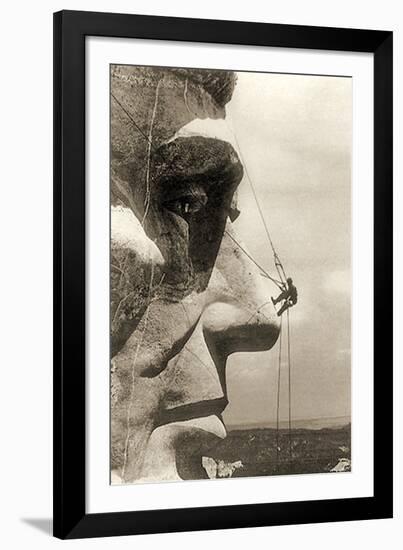 The Construction of the Mount Rushmore National Memorial, Detail of Abraham Lincoln,1928-null-Framed Photographic Print