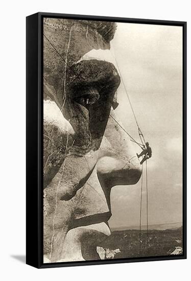 The Construction of the Mount Rushmore National Memorial, Detail of Abraham Lincoln,1928-null-Framed Stretched Canvas