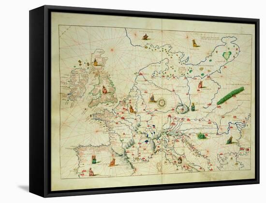 The Continent of Europe, from an Atlas of the World in 33 Maps, Venice, 1st September 1553-Battista Agnese-Framed Stretched Canvas