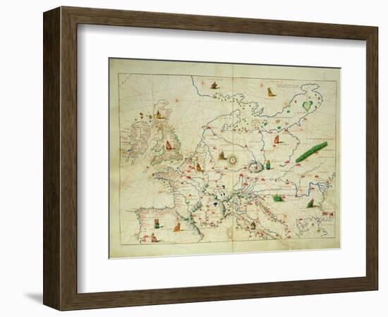 The Continent of Europe, from an Atlas of the World in 33 Maps, Venice, 1st September 1553-Battista Agnese-Framed Giclee Print