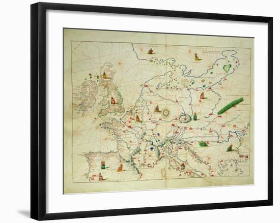 The Continent of Europe, from an Atlas of the World in 33 Maps, Venice, 1st September 1553-Battista Agnese-Framed Giclee Print