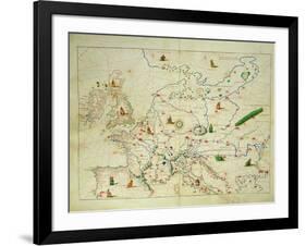 The Continent of Europe, from an Atlas of the World in 33 Maps, Venice, 1st September 1553-Battista Agnese-Framed Giclee Print