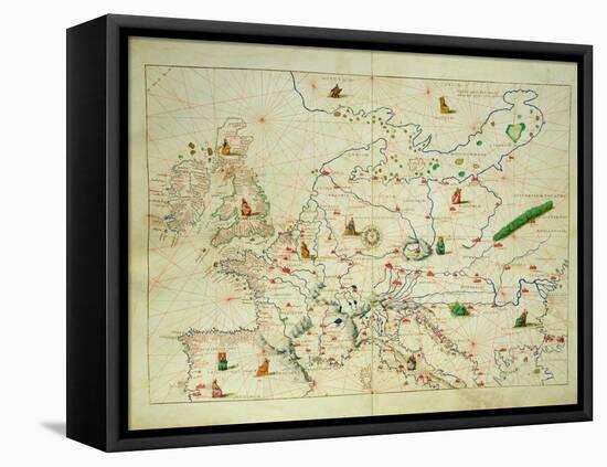 The Continent of Europe, from an Atlas of the World in 33 Maps, Venice, 1st September 1553-Battista Agnese-Framed Stretched Canvas