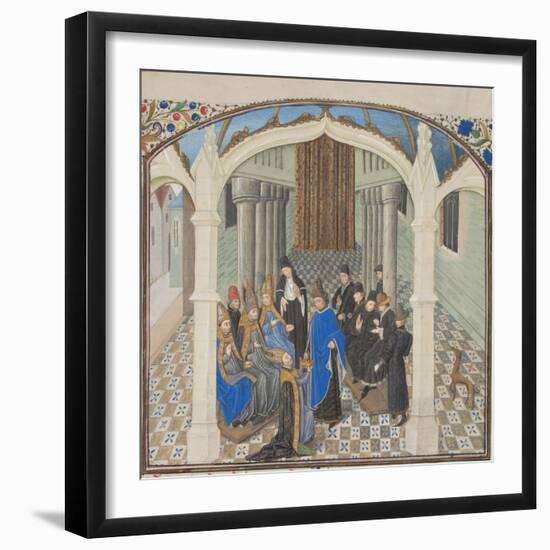 The Coronation of Baldwin II on 1118, Miniature from the Historia by William of Tyre, 1460s-null-Framed Giclee Print