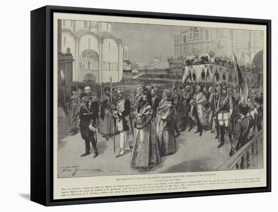 The Coronation of the Czar, the Imperial Procession Leaving the Cathedral of the Annunciation-Frederic De Haenen-Framed Stretched Canvas