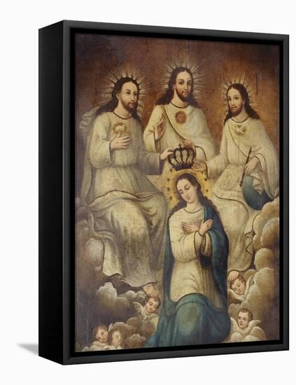 The Coronation of the Virgin with the Holy Trinity-Mexican School-Framed Stretched Canvas