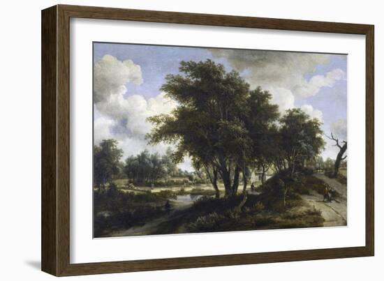 The Cottage, C.1663 (Oil on Oak Panel)-Meindert Hobbema-Framed Giclee Print