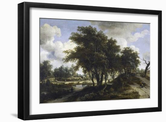 The Cottage, C.1663 (Oil on Oak Panel)-Meindert Hobbema-Framed Giclee Print