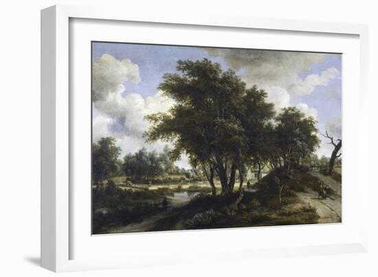 The Cottage, C.1663 (Oil on Oak Panel)-Meindert Hobbema-Framed Giclee Print