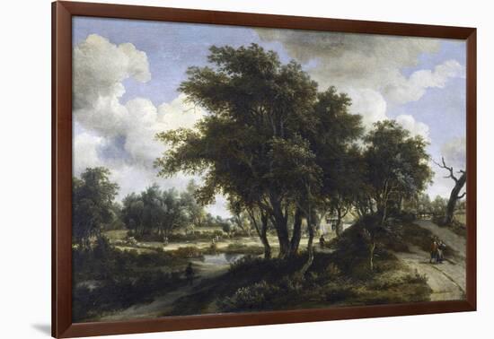 The Cottage, C.1663 (Oil on Oak Panel)-Meindert Hobbema-Framed Giclee Print