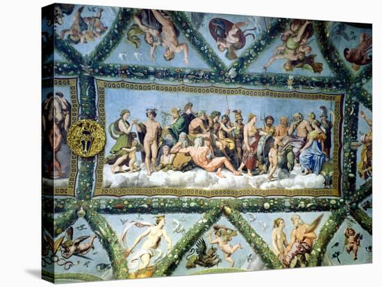 The Council of the Gods, Ceiling Decoration from the "Loggia of Cupid and Psyche," 1510-17-Giulio Romano-Stretched Canvas