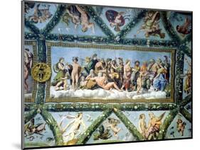 The Council of the Gods, Ceiling Decoration from the "Loggia of Cupid and Psyche," 1510-17-Giulio Romano-Mounted Giclee Print