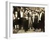 THE COUNT, foreground left: Charlie Chaplin, foreground second from right: Edna Purviance, 1916.-null-Framed Art Print