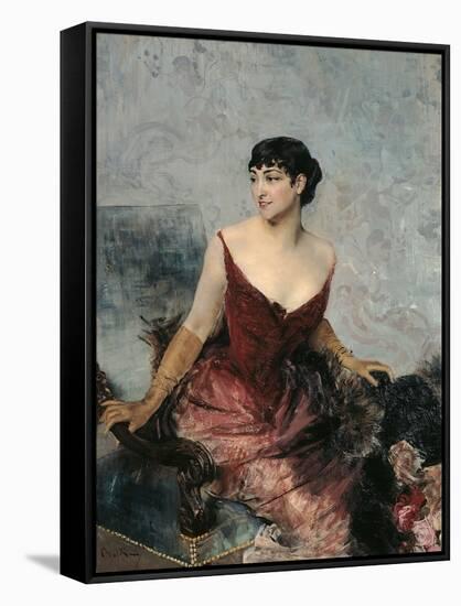 The Countess De Rasty Seated on an Armchair-Giovanni Boldini-Framed Stretched Canvas