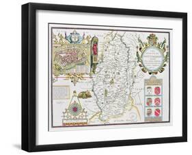 The Countie of Nottingham, Engraved by Jodocus Hondius (1563-1612)-John Speed-Framed Giclee Print