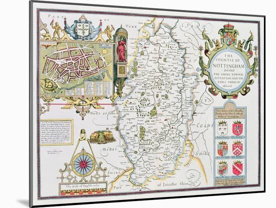 The Countie of Nottingham, Engraved by Jodocus Hondius (1563-1612)-John Speed-Mounted Giclee Print