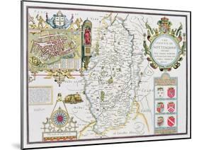The Countie of Nottingham, Engraved by Jodocus Hondius (1563-1612)-John Speed-Mounted Giclee Print