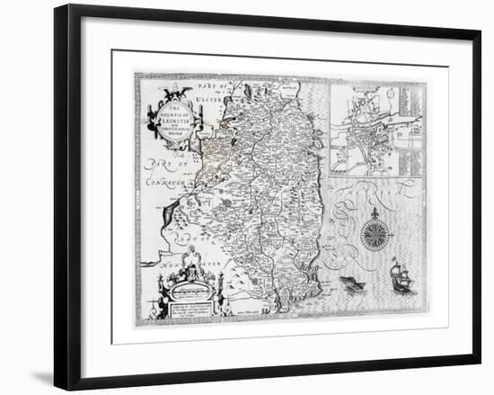 The County of Leinster with the City of Dublin Described, engraved by Jodocus Hondius-John Speed-Framed Giclee Print