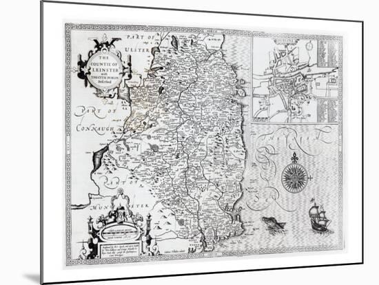 The County of Leinster with the City of Dublin Described, engraved by Jodocus Hondius-John Speed-Mounted Giclee Print