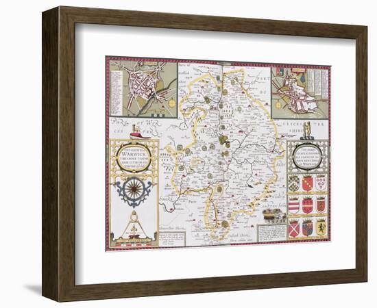 The County of Warwick, the Shire Town and the City of Coventry, Engraved by Jodocus Hondius-null-Framed Giclee Print