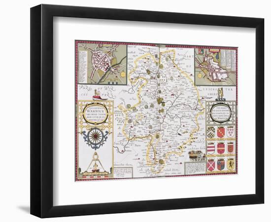 The County of Warwick, the Shire Town and the City of Coventry, Engraved by Jodocus Hondius-null-Framed Giclee Print