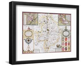 The County of Warwick, the Shire Town and the City of Coventry, Engraved by Jodocus Hondius-null-Framed Giclee Print