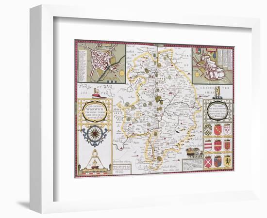 The County of Warwick, the Shire Town and the City of Coventry, Engraved by Jodocus Hondius-null-Framed Giclee Print