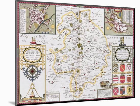 The County of Warwick, the Shire Town and the City of Coventry, Engraved by Jodocus Hondius-null-Mounted Giclee Print