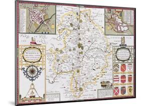 The County of Warwick, the Shire Town and the City of Coventry, Engraved by Jodocus Hondius-null-Mounted Giclee Print