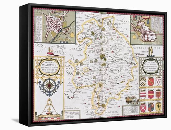 The County of Warwick, the Shire Town and the City of Coventry, Engraved by Jodocus Hondius-null-Framed Stretched Canvas