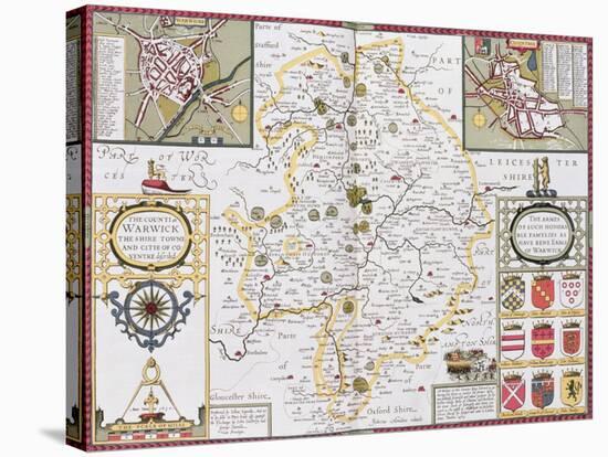 The County of Warwick, the Shire Town and the City of Coventry, Engraved by Jodocus Hondius-null-Stretched Canvas