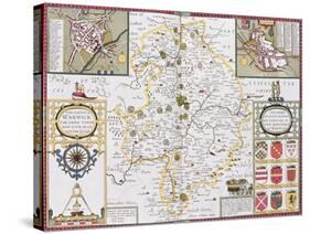 The County of Warwick, the Shire Town and the City of Coventry, Engraved by Jodocus Hondius-null-Stretched Canvas