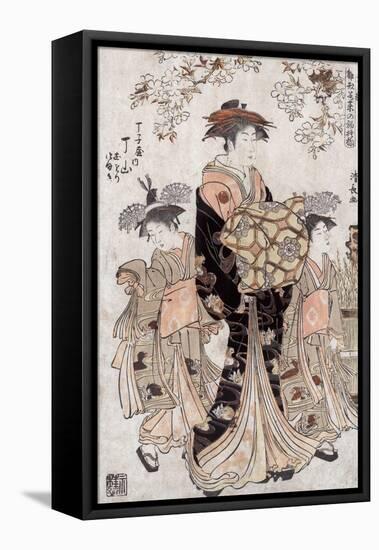 The Courtesan Chozan of Chojiya, Japanese Wood-Cut Print-Lantern Press-Framed Stretched Canvas