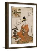 The Courtesan Karakoto of the Chojiya Seated by an Arrangement of Plum Flowers-Kitagawa Utamaro-Framed Giclee Print