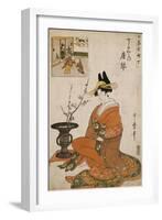 The Courtesan Karakoto of the Chojiya Seated by an Arrangement of Plum Flowers-Kitagawa Utamaro-Framed Giclee Print