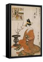 The Courtesan Karakoto of the Chojiya Seated by an Arrangement of Plum Flowers-Kitagawa Utamaro-Framed Stretched Canvas