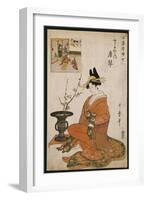 The Courtesan, Karakoto of the Chojiya, Seated by an Arrangement of Plum Flowers-Kitagawa Utamaro-Framed Giclee Print