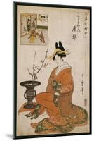 The Courtesan, Karakoto of the Chojiya, Seated by an Arrangement of Plum Flowers-Kitagawa Utamaro-Mounted Giclee Print