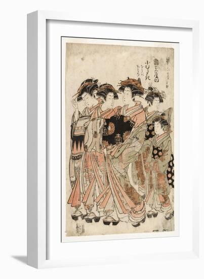 The Courtesan Komurasaki of the Kadotamaya Brothel with Her Attendants Namiji An, 1775-80-Isoda Koryusai-Framed Giclee Print