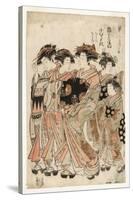 The Courtesan Komurasaki of the Kadotamaya Brothel with Her Attendants Namiji An, 1775-80-Isoda Koryusai-Stretched Canvas