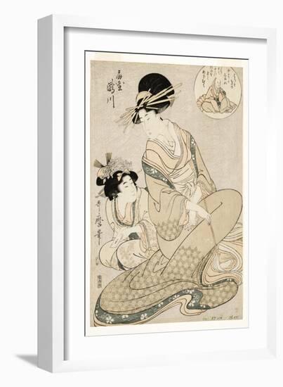 The Courtesan Takigawa and Her Attendant from the Ogiya in Allusion to the Poet, 1800-02-Kitagawa Utamaro-Framed Giclee Print