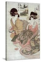 The Courtesan Tsukasa of Ogiya with Attendant, Japanese Wood-Cut Print-Lantern Press-Stretched Canvas