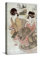 The Courtesan Tsukasa of Ogiya with Attendant, Japanese Wood-Cut Print-Lantern Press-Stretched Canvas